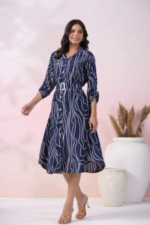 Ocean Breeze Belted Russian Silk Dress