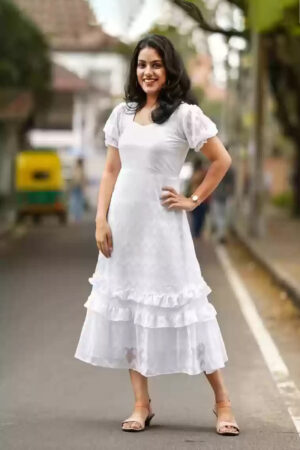 Women Fit and Flare White Dress