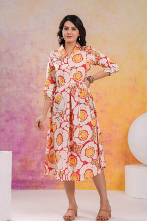 Russian Silk Printed Midi Dress