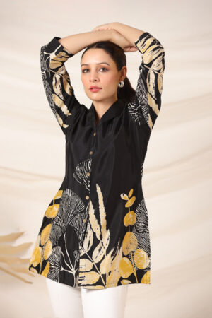 Black floral Russian Silk top