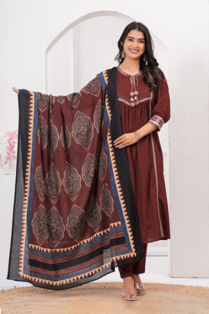 Maroon Cotton Set With Dupatta