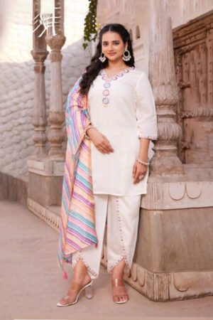 Embroidered Kurta, Dhoti Pant & Dupatta Set