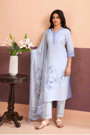 Powder Blue Linen Set With Dupatta