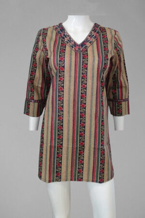 Cream Earthen Stripes Pure Cotton Short Top